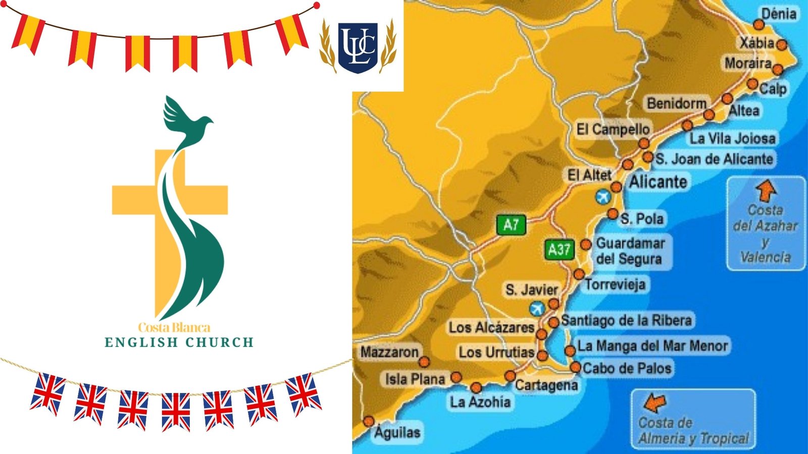 A map of the Costa Blanca showing the locality of the Costa Blanca English Church